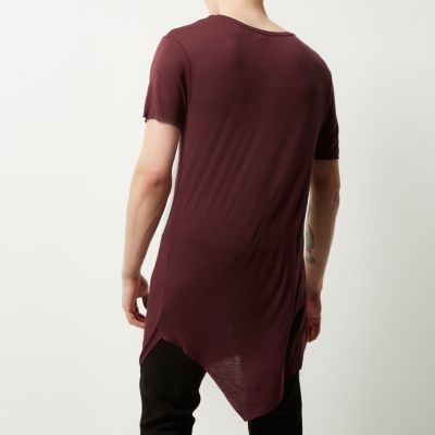 Dark red draped asymmetric longline t-shirt